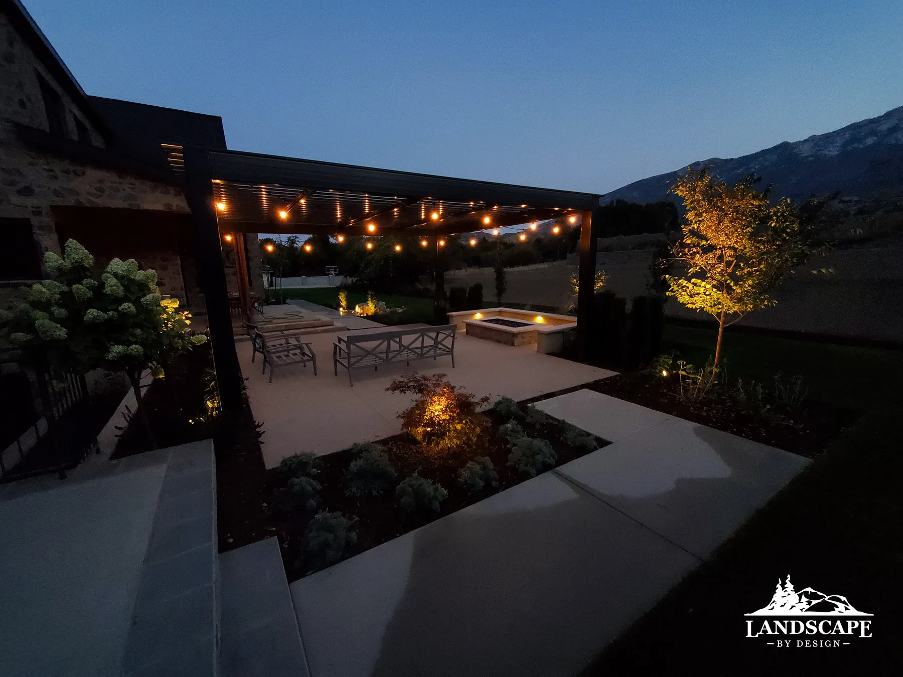 Market lights that create a warm, inviting atmosphere for outdoor entertaining.