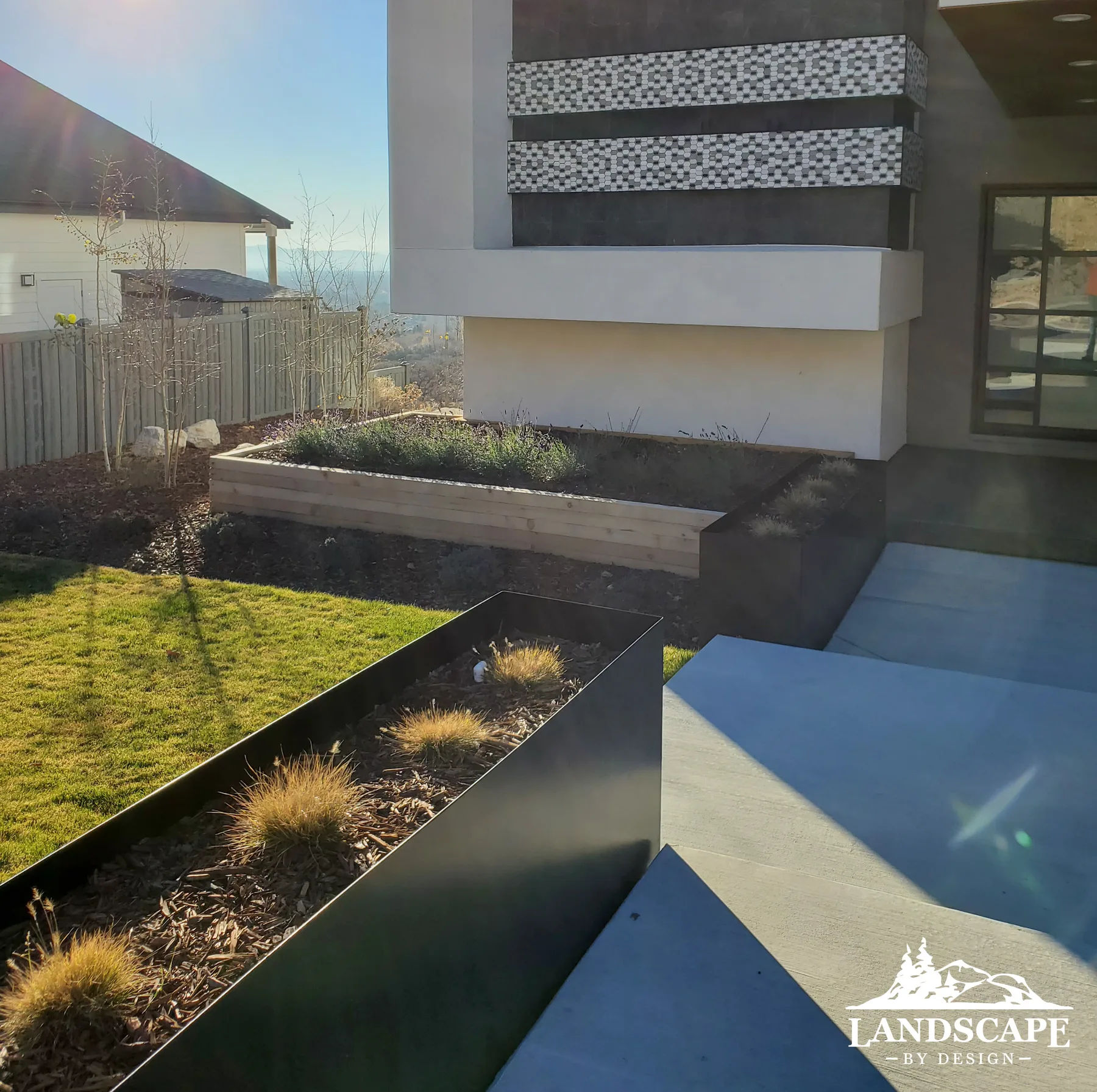 Structured planting beds that bring order and beauty to modern outdoor spaces.