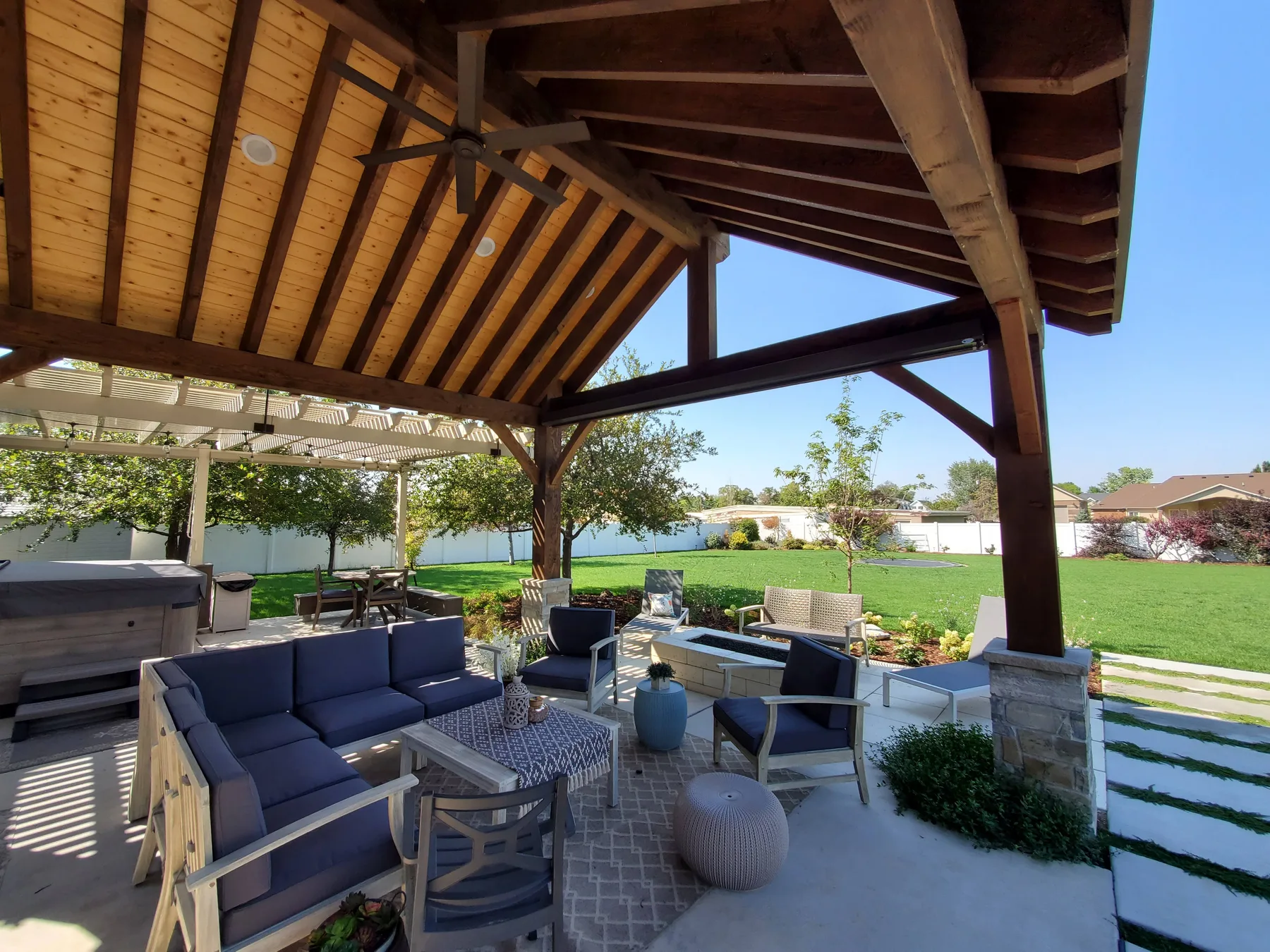Open-air pavilions designed for entertaining, dining, and relaxation.