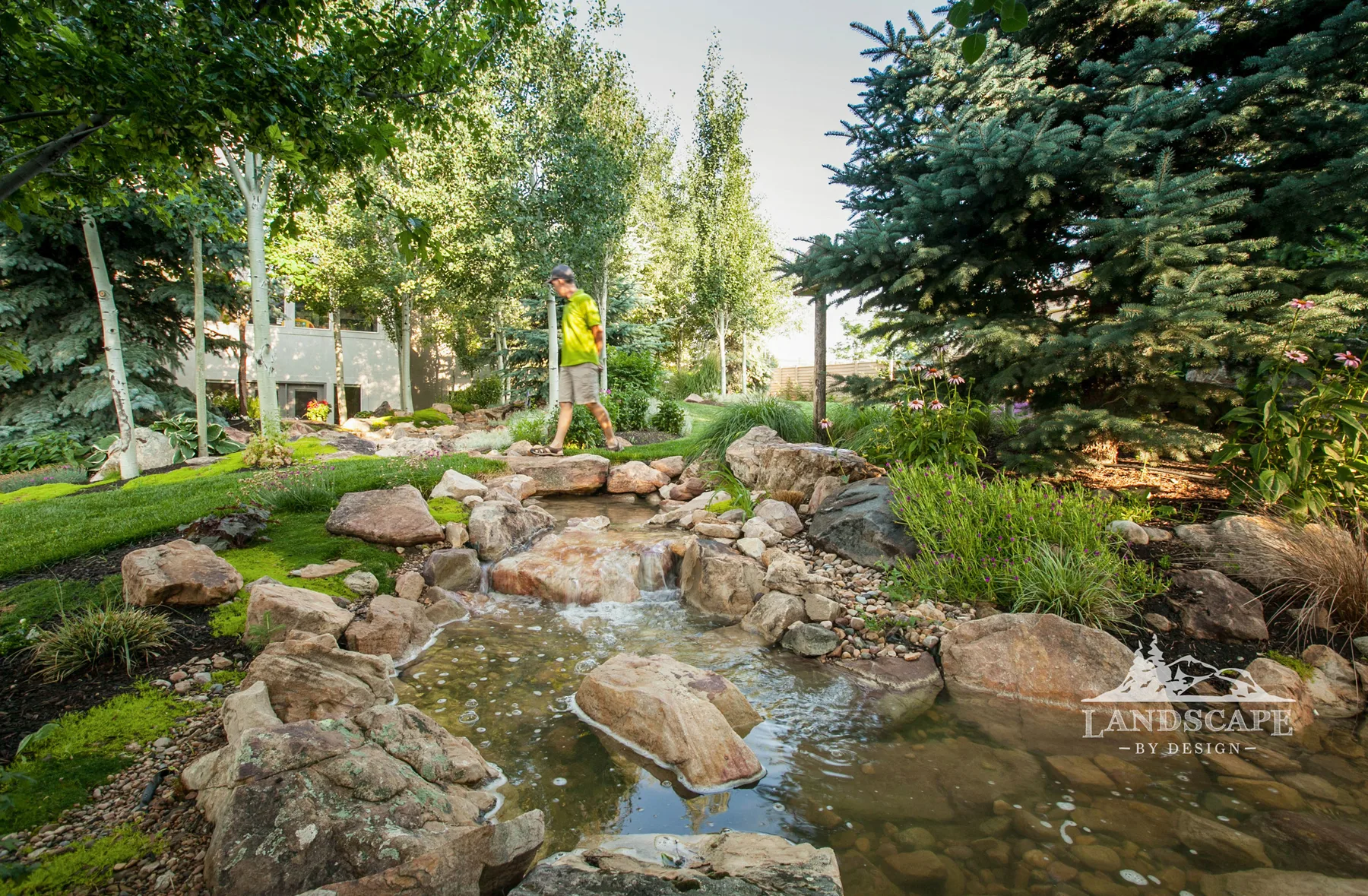 Craft/Water/Natural Streams/Stream Boulder Bridge With Person