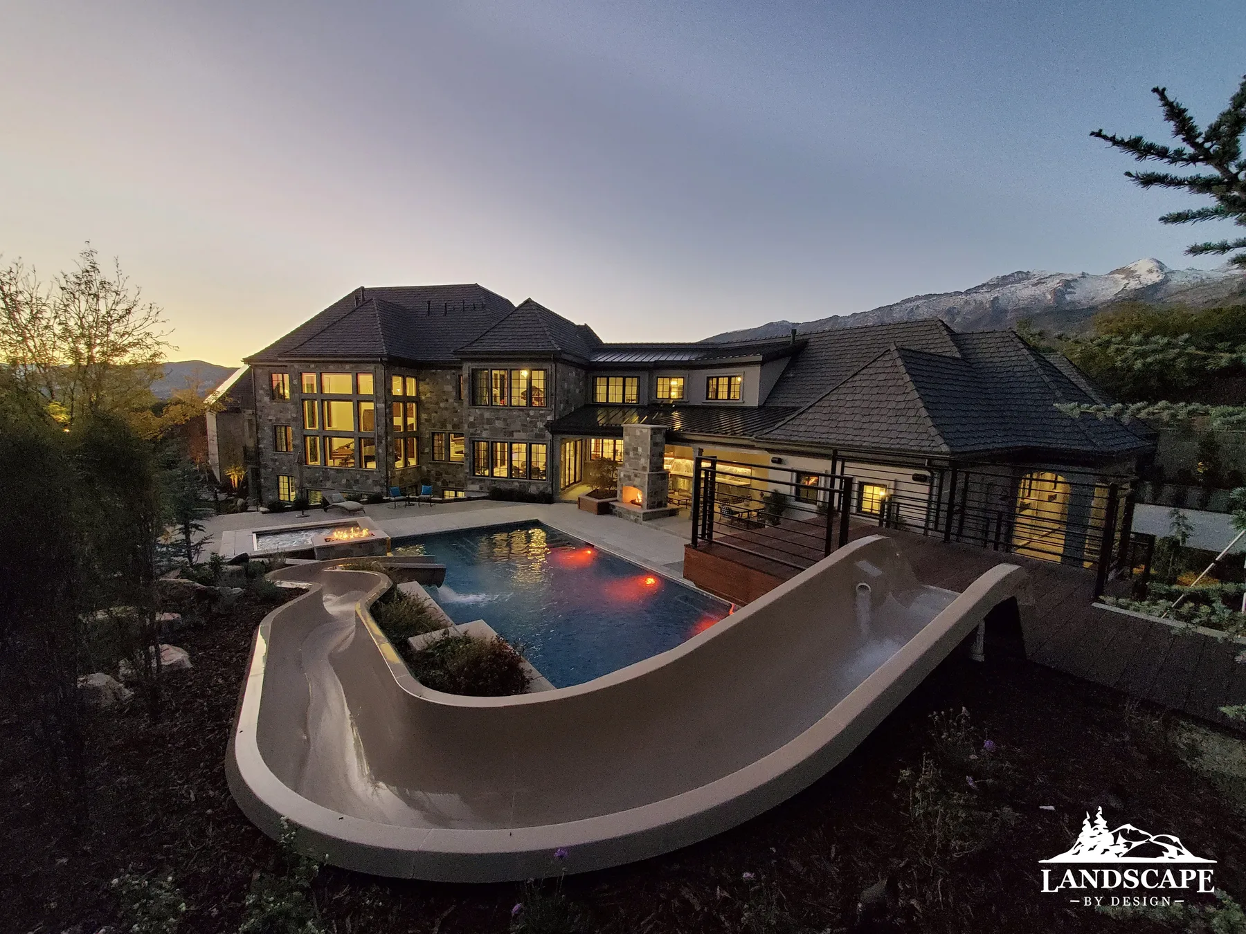 Sunset Slide Pool And House